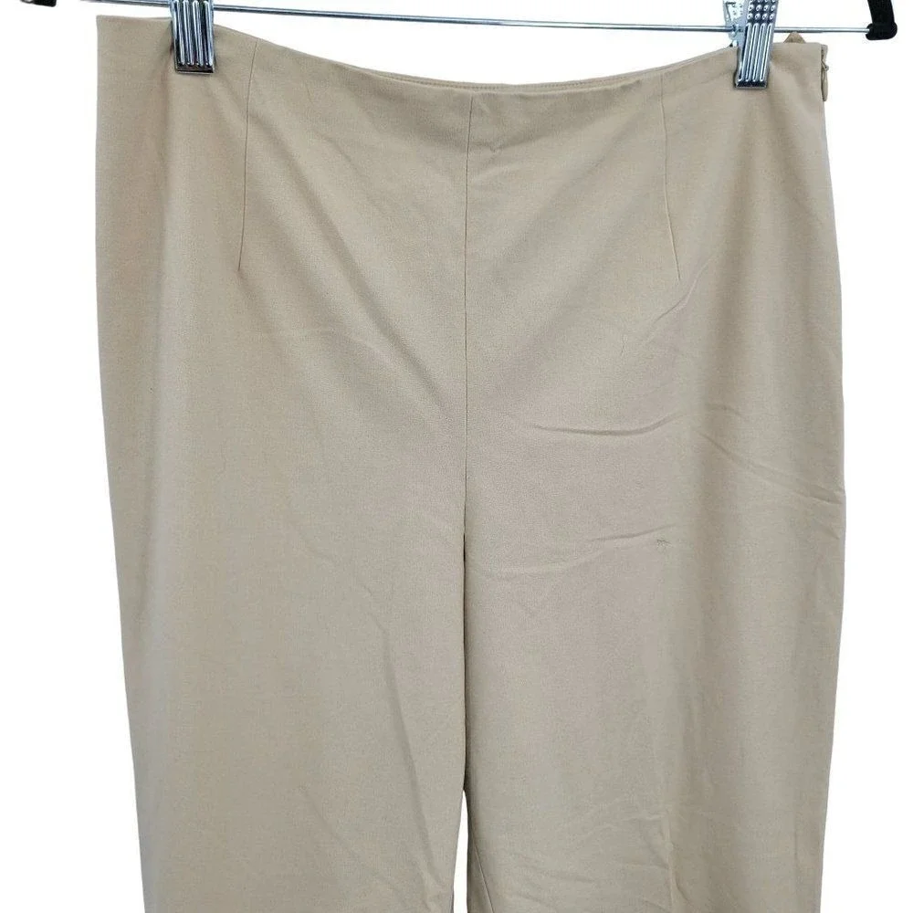 Vtg 90s Talbots High-Rise Flat Front Dress Pants Sz 8 Beige‎ Tapered Split Hem